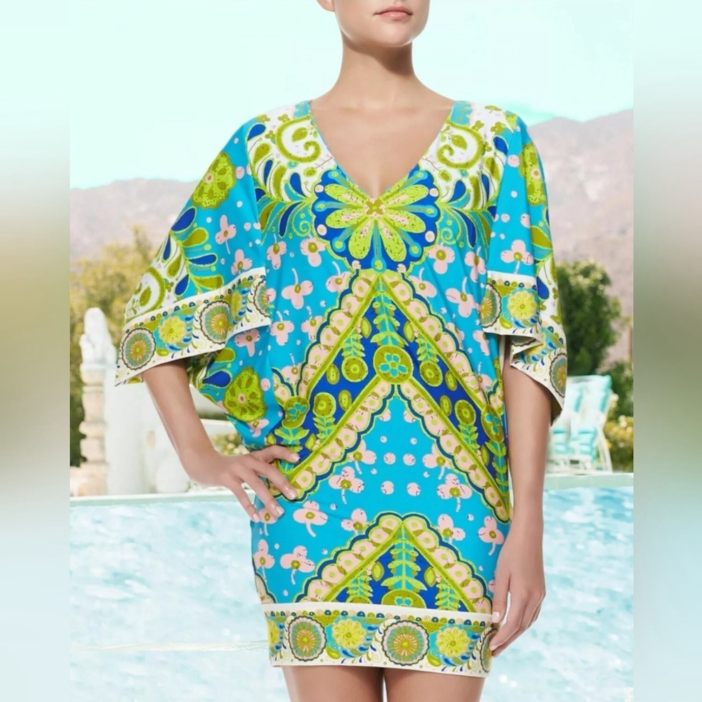 Trina Turk Woodblock Pool Blue Cover Up Dress